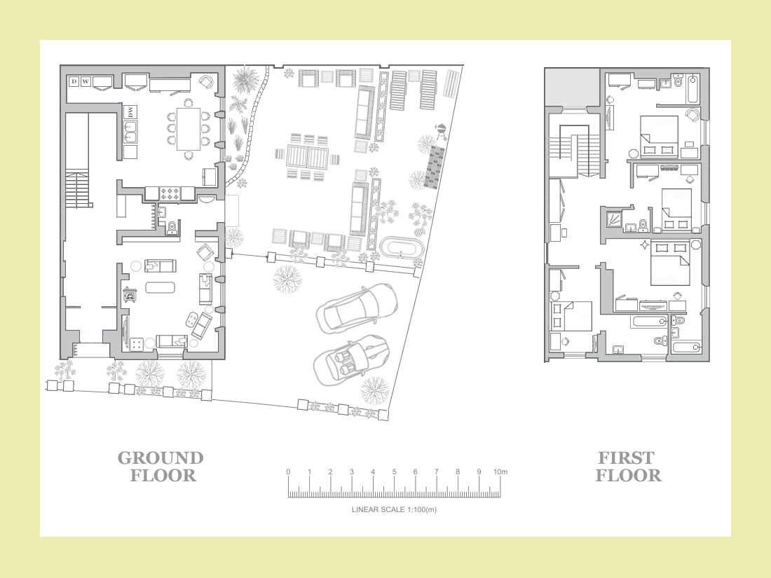 Floor plan showing the layout of the house on the ground and first floor
